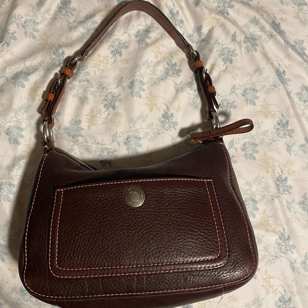 Coach Brown with Salmon Pink Trim Leather Clutch. Vintage Nubuck Leather.